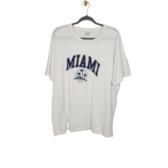 Miami Short Sleeve Crewneck Collegiate Printed Graphic Tee in White -‎ Size L - Picture 1 of 7